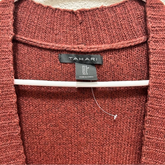 Tahari Brown Long Open Cardigan NWT Small - Picture 3 of 8